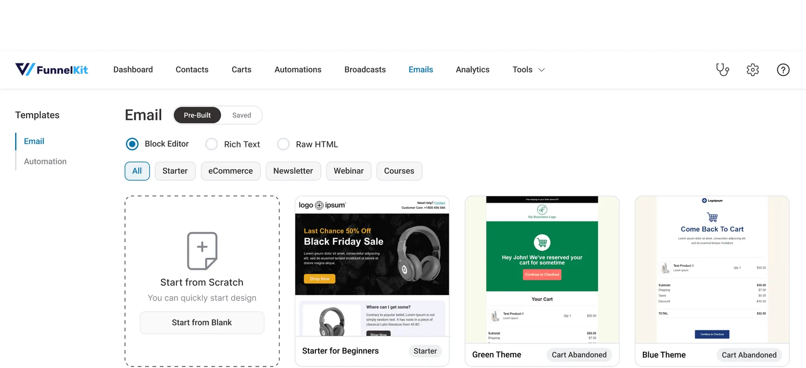 The template library: pre-built, branded abandoned-cart and campaign emails instead of generic blasts
