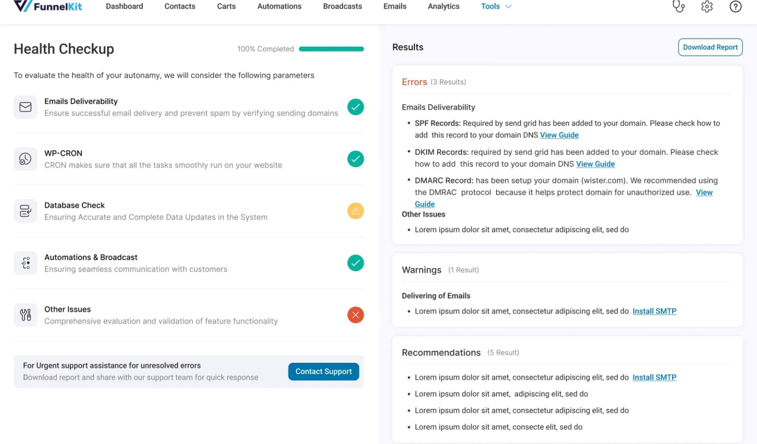 The health checkup: SPF, DKIM and DMARC verified with plain-language fixes before any email sends