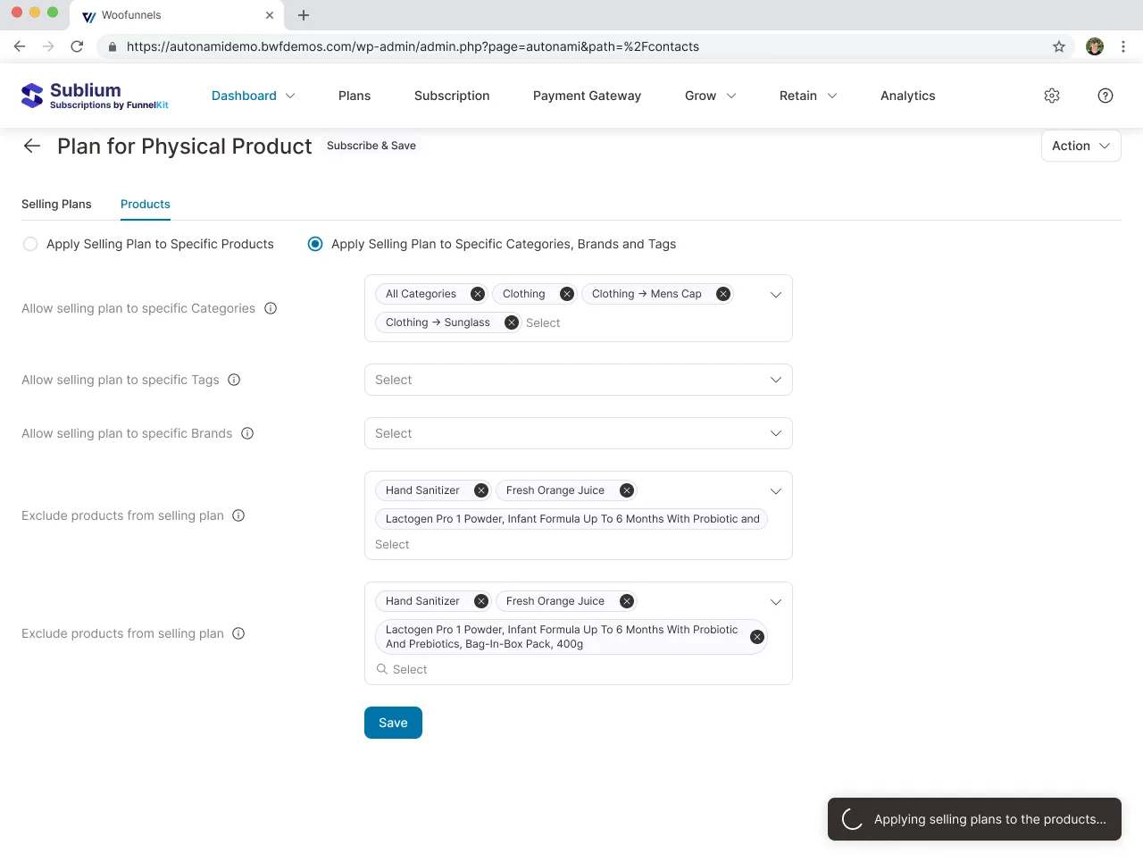 Subscribe & Save plan applied to categories - include or exclude products without touching each one