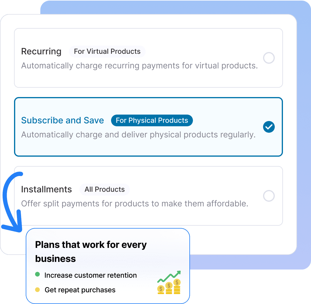 Billing plans configuration showing subscription tiers and intervals